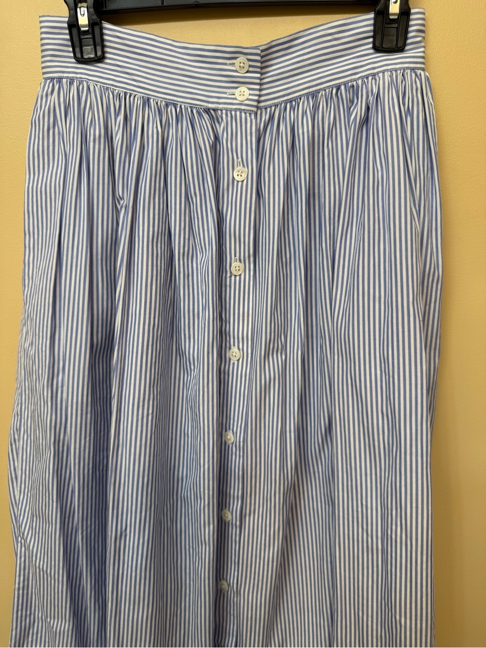 Ralph Lauren Blue and White Striped Button-Front Midi Skirt - Picture 2 of 8